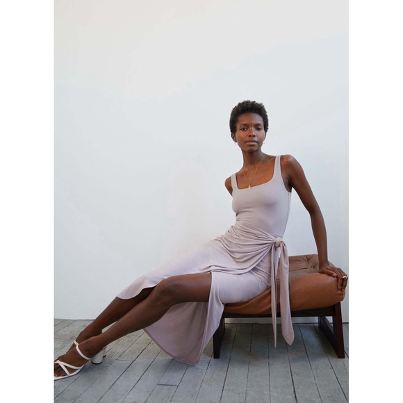 Aritzia Wilfred Saturn Midi Wrap Dress Square Neck Mauve Minimalist Balletcore S - Picture 4 of 13